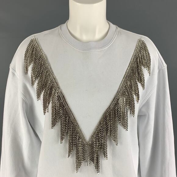 MSGM Size XS White Cotton Rhinestones Crew-Neck Pullover - Picture 2 of 6